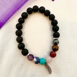 Lava Stone & Chakra Bracelet w/ Charm